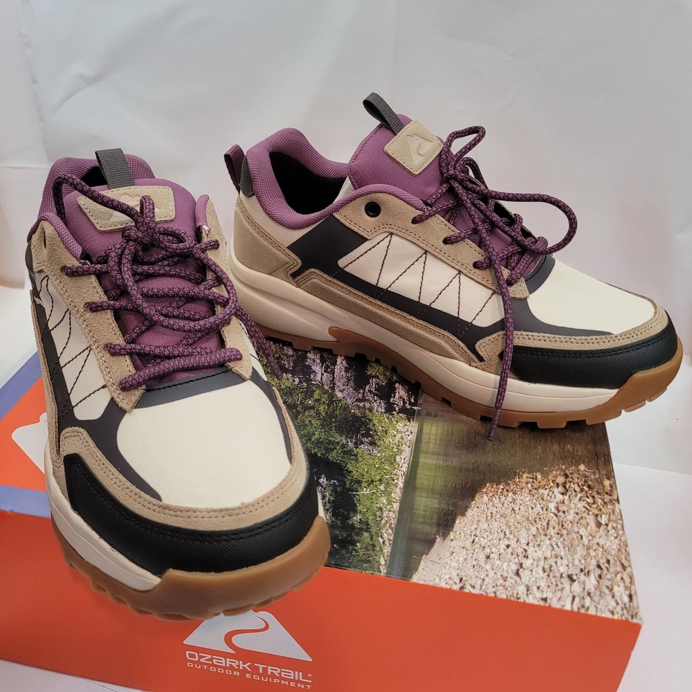 Ozark Trail Hiking Shoes Womens 10 Waterproof Beige Purple Low Top WP Hike Low